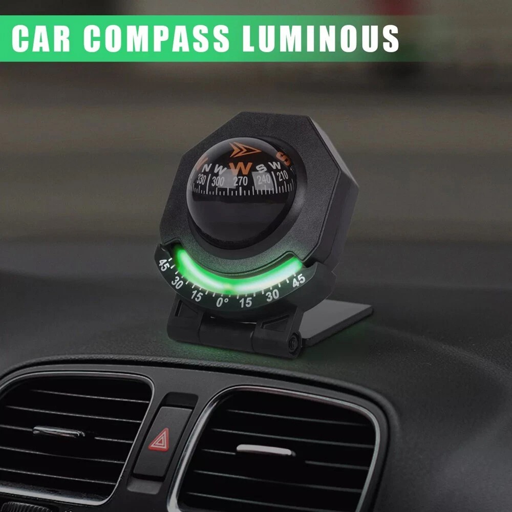 Adjustable Night Car Compass, Car Dashboard Compass Ball with Slope Meter