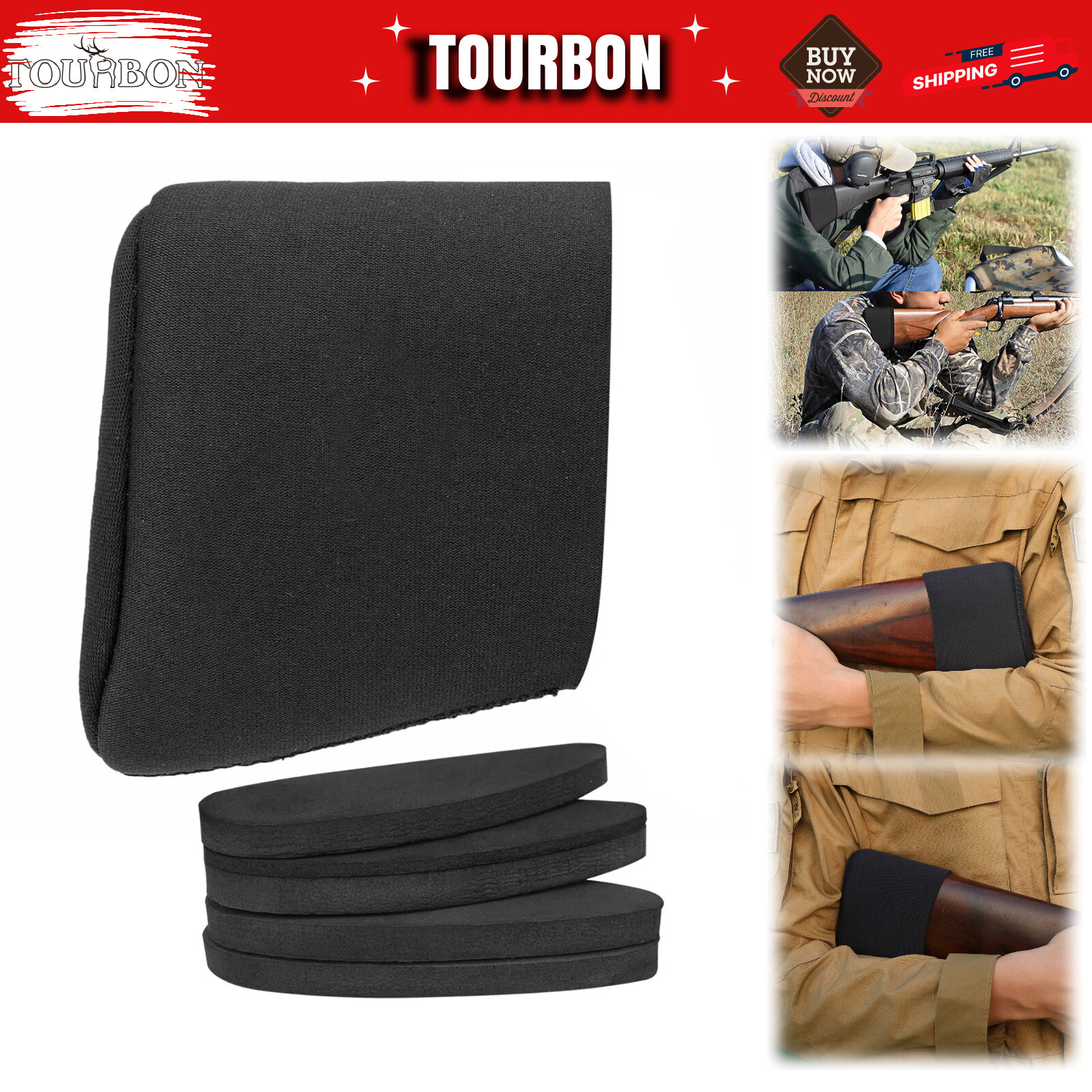 TOURBON Hunting Slip on Recoil Pad Gun Buttstock Protector LOP ADD Cover Sleeve