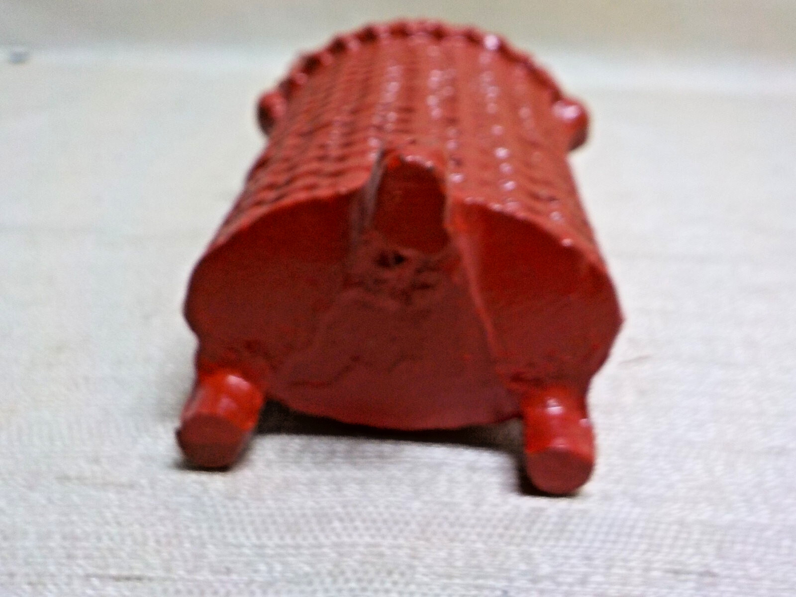 Vintage Cast Iron Heavy Dept 56 Red Footed Bamboo Style Handle Basket