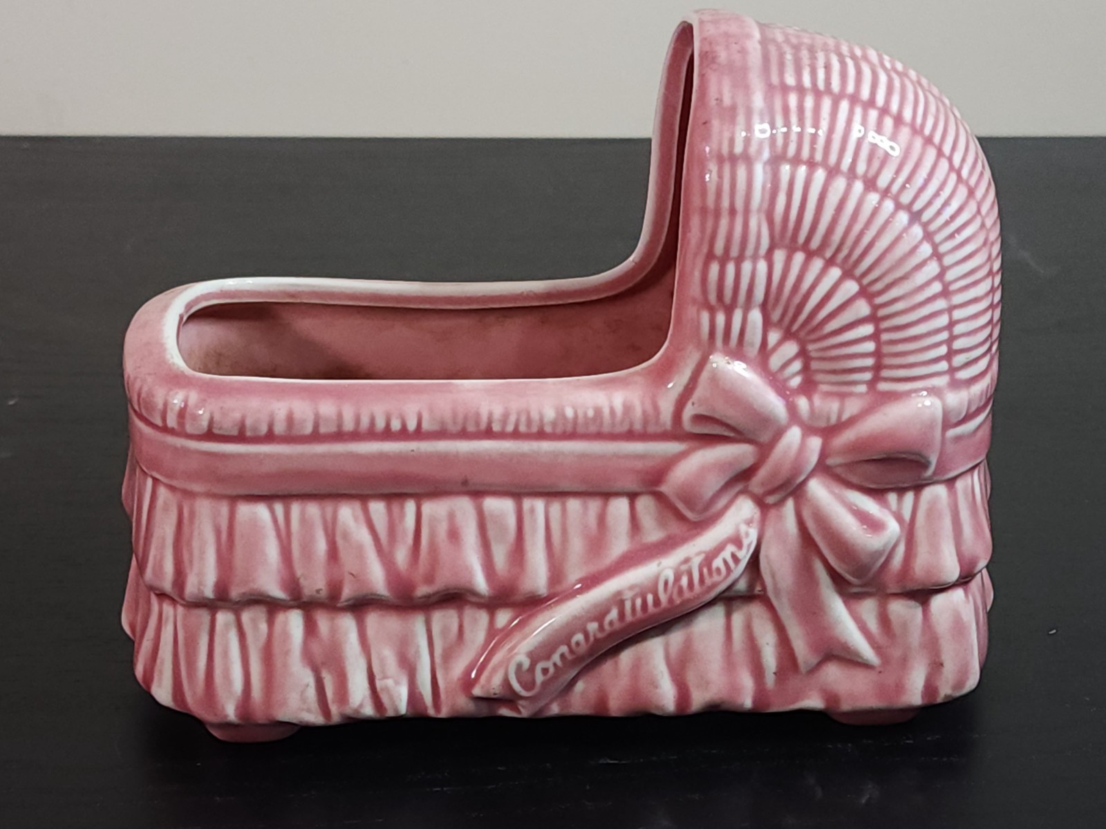Vintage American Bisque 8" Planter GIRLS PINK BABY BASSINET BED Shower Gift