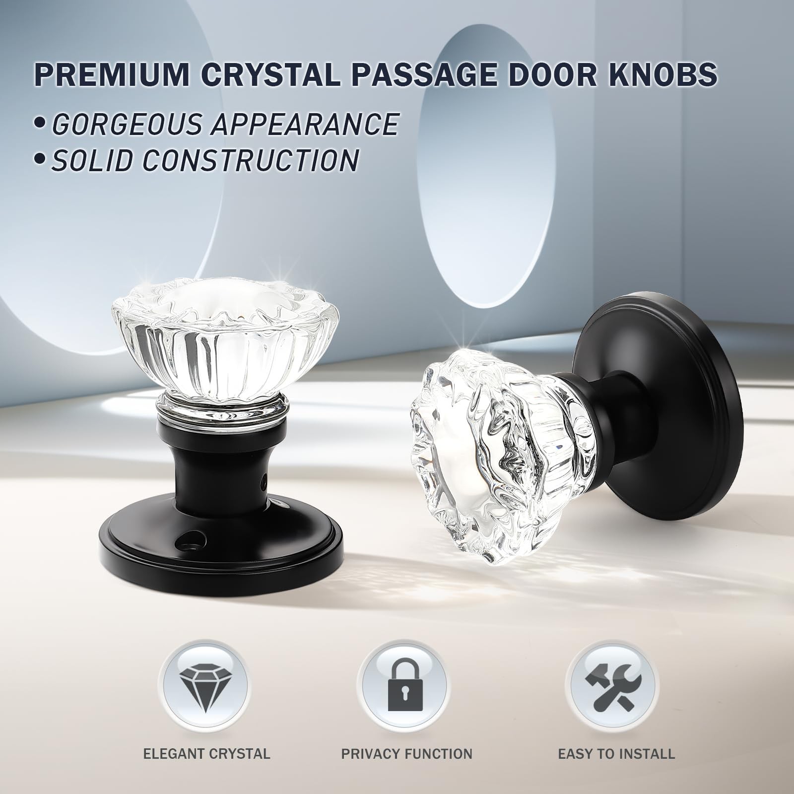 10 Pack Classic Rosette Door Knobs, Crystal Style 10 Pack, Black