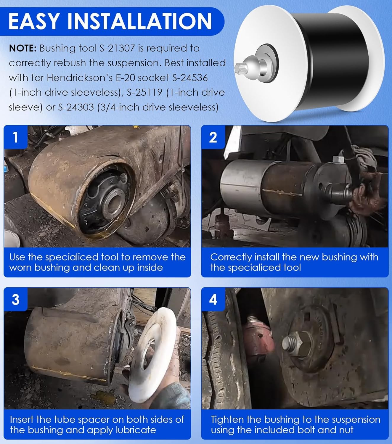 Quick Align Pivot Bolt Bushing Kit Replace for Hendrickson S-24691 S-21166