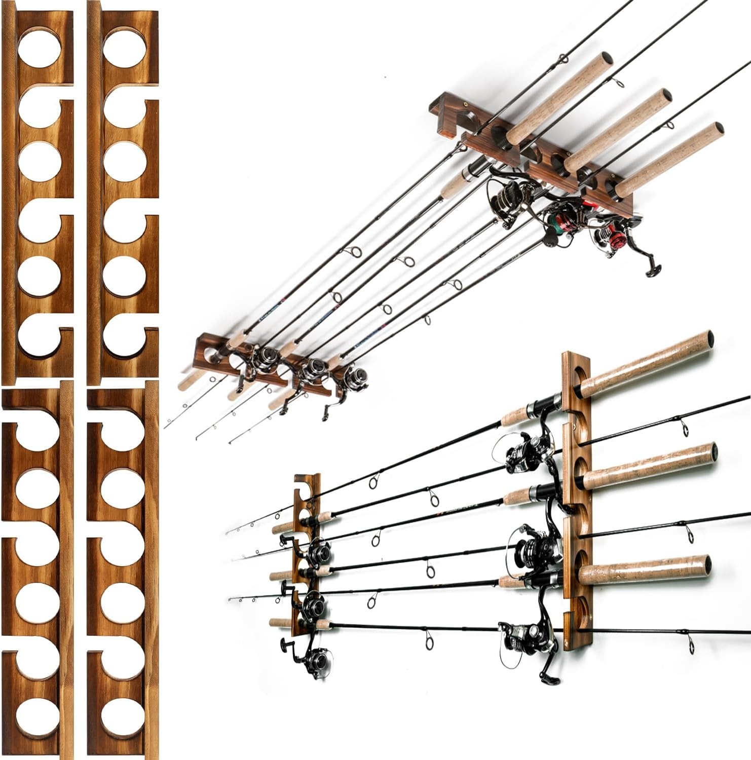 12-Rod Fishing Pole Rack - Wall/Ceiling Mounted Storage Organizer for Gear