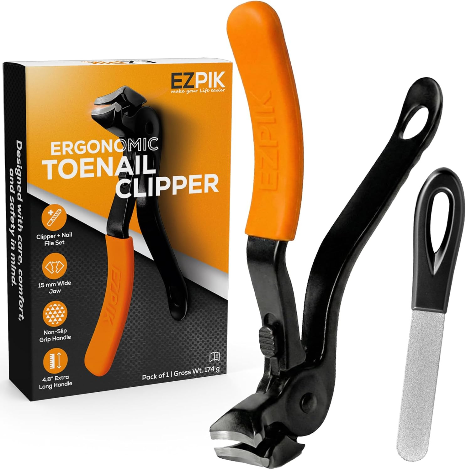 EZPIK Thick Toe Nail Clippers for Seniors with Nail File Set, Ergonomic Nail Cut