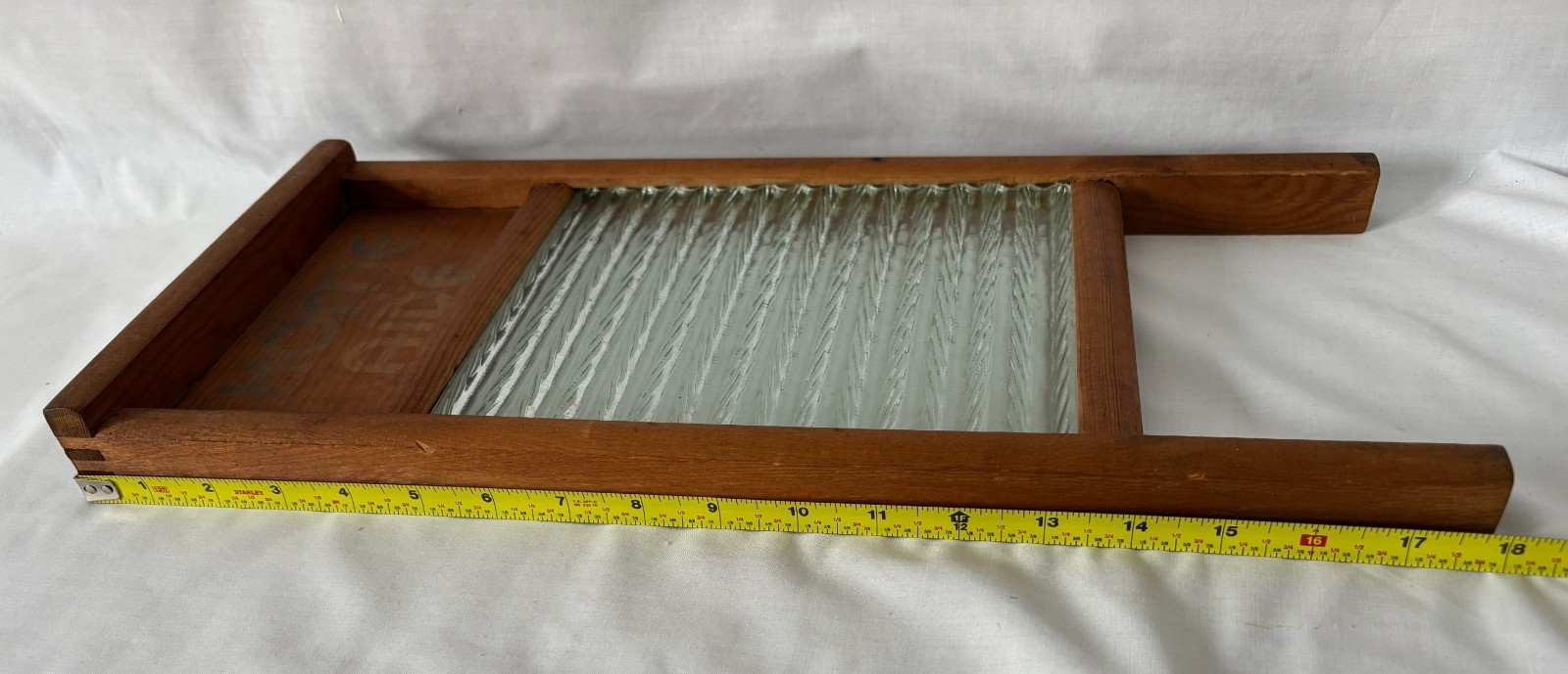 Vintage Home Aide Wood Washboard Glass Ribs Columbus Washboard Co. "Travel Size"