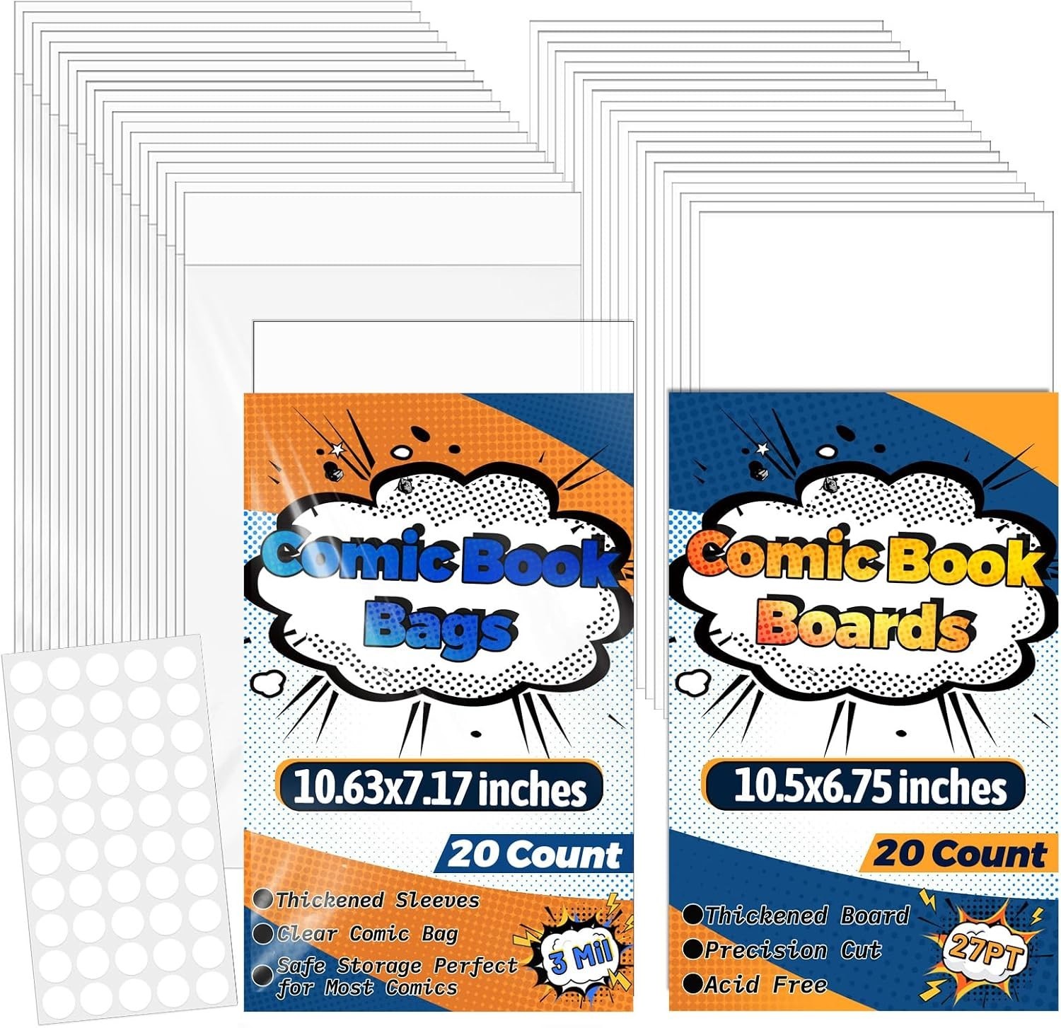 20-Pack Current Comic Book Bags and Boards Set Archival Safe Clear Sleeves