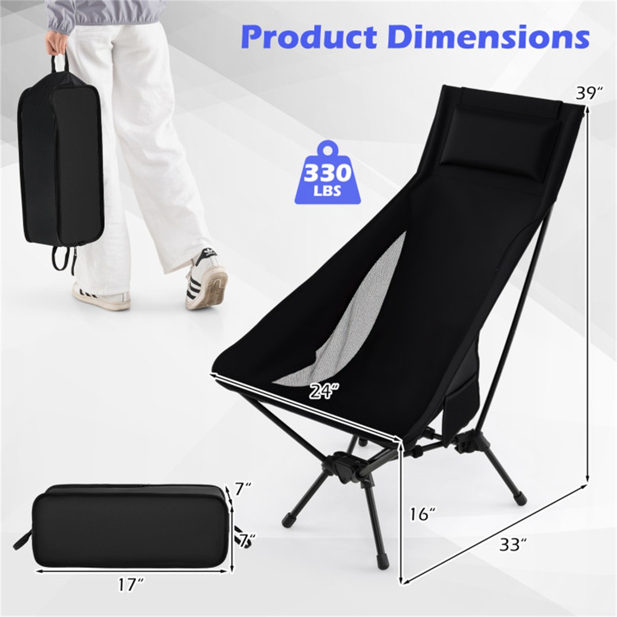 Versatile Folding Camping Chair - Rustproof Aluminum Poles (0.63" Thick), Fits H