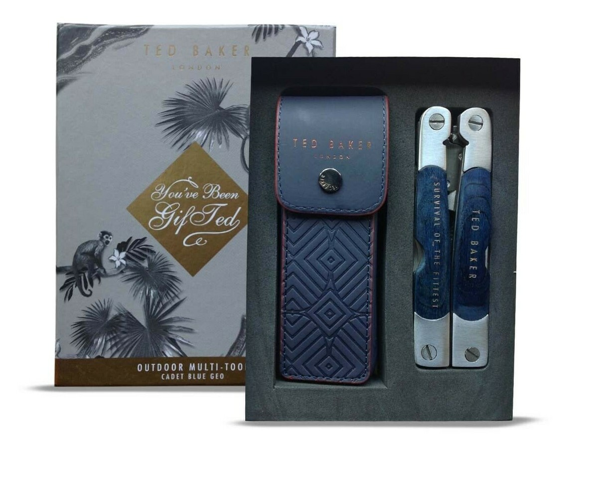 TED BAKER Blue Cadet 10-in-1 Multi-Tool Kit w Cadet Blue Geo Faux Leather Pouch