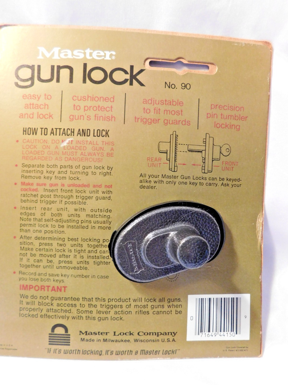 Master Gun Lock USA Made Vintage NOS