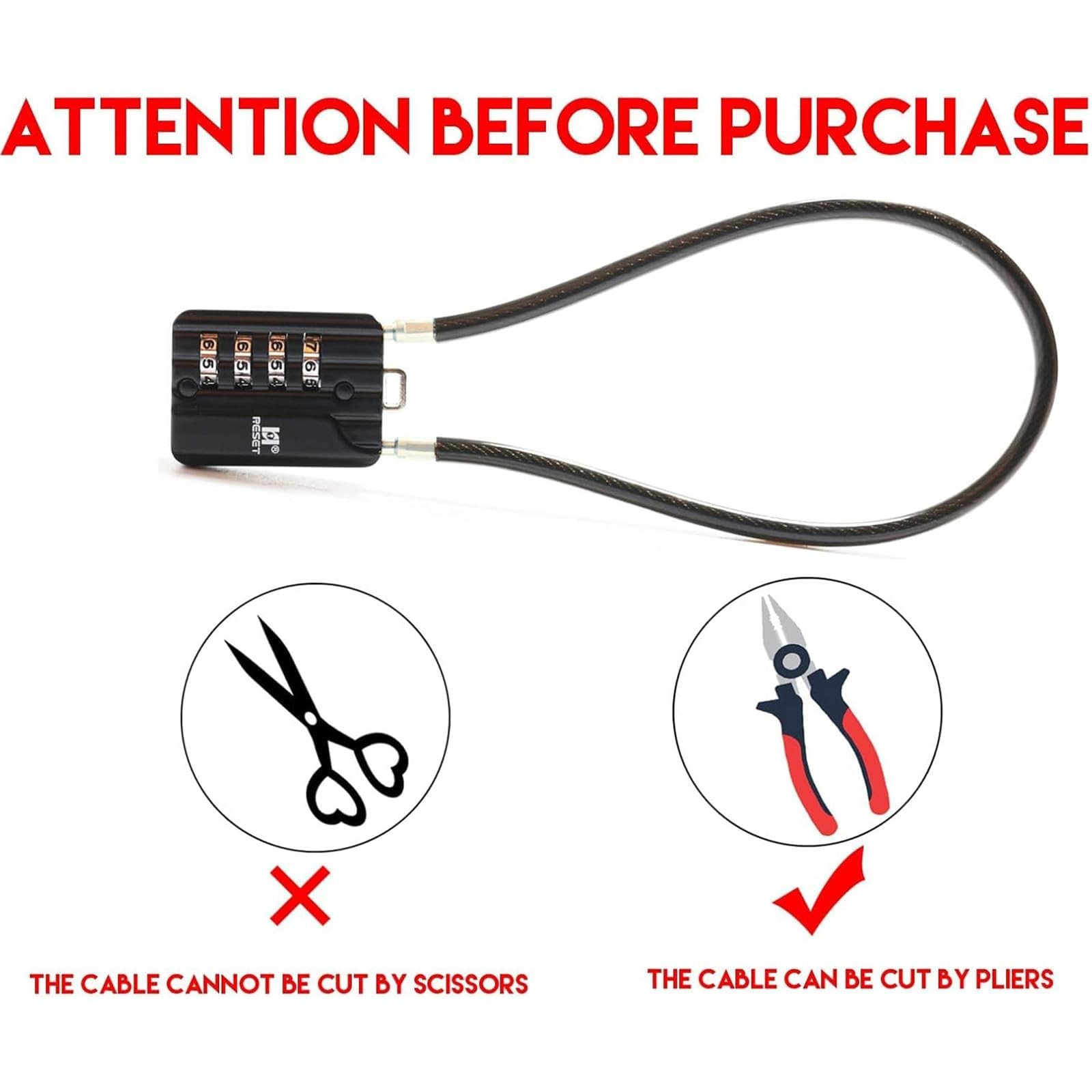 RESET 50cm cable padlock 3 pack