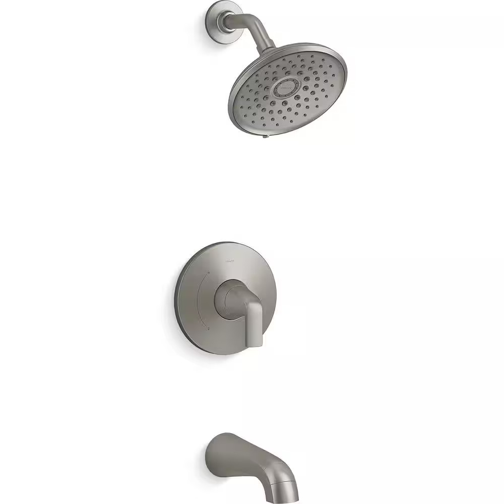 KOHLER Cursiva Tub and Shower Faucet 1.75 GPM in Vibrant Brushed Nickel + Valve