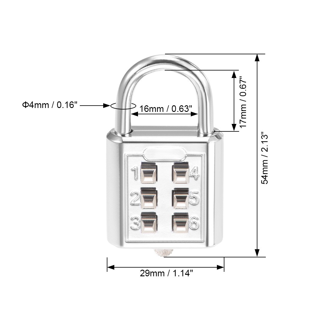 6-Digit Combination Padlock Push Button Lock for Locker Cabinet Silver Tone 2Pcs