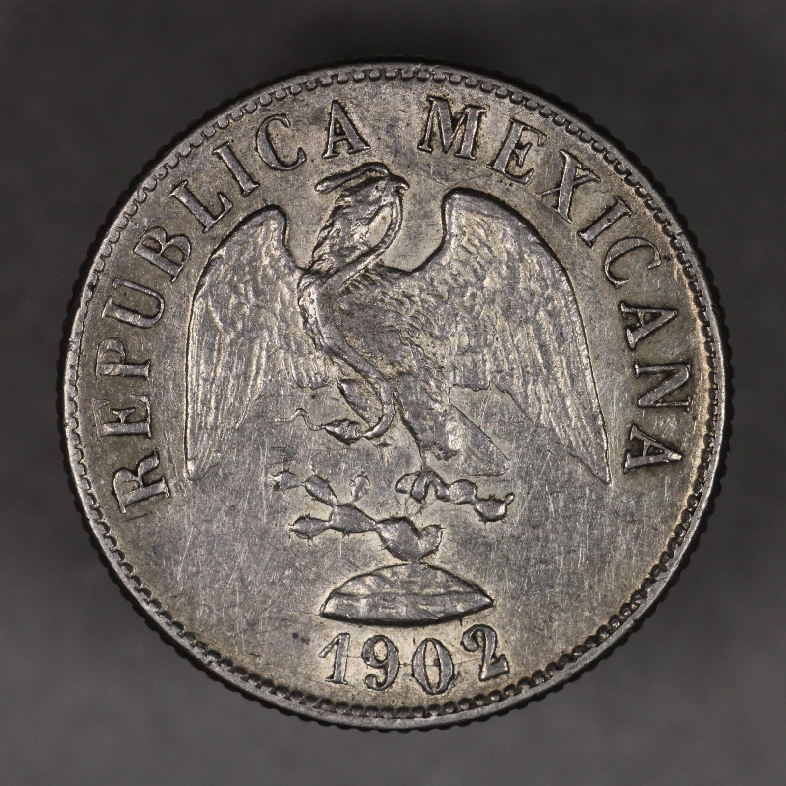 1902 Cn Q Mexico Silver 20 Centavos