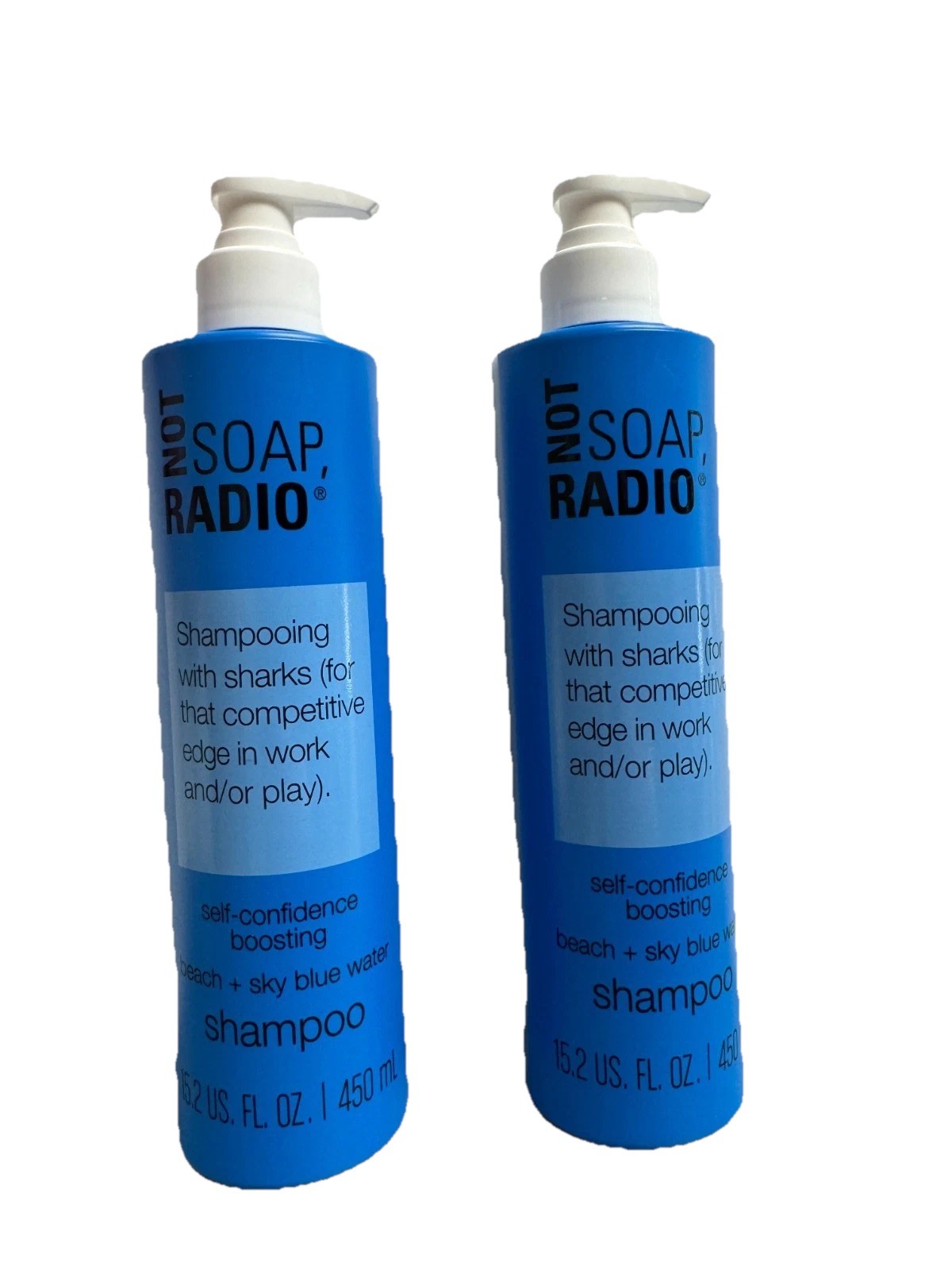 2 PACK Not Soap Radio Shampoo With Sharks Beach + Sky Blue Water 15.2oz Pump