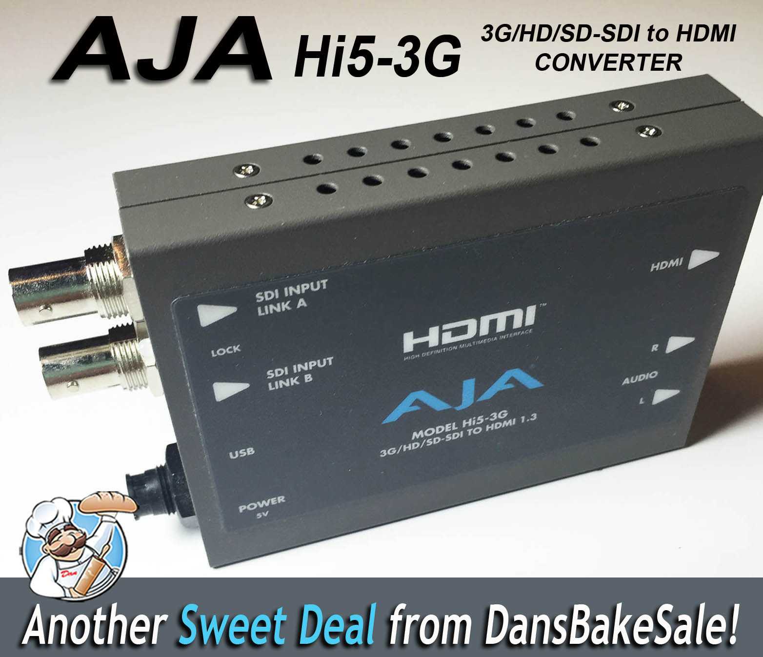 AJA Hi5-3G 3G / HD / SD-SDI to HDMI Converter with Power Supply and HDMI Cable