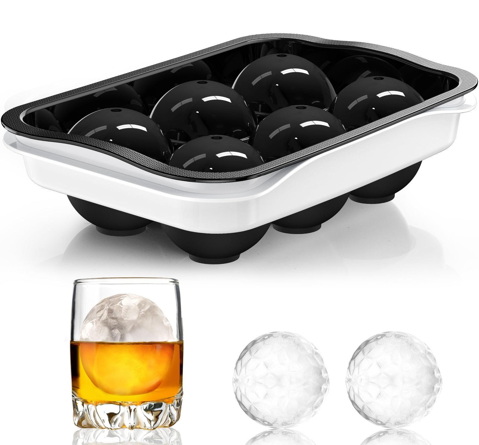 6-Cavity Ice Ball Maker Easy Release Silicone Round Ice Cube Trays with Lids