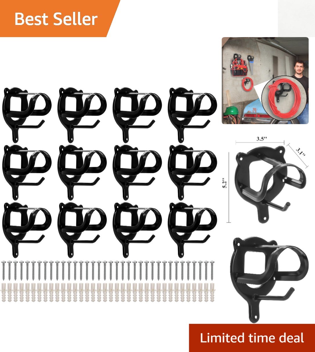 12 Pack Horse Bridle Rack Metal Hooks with Screws & Tubes, Black Bridle Holders