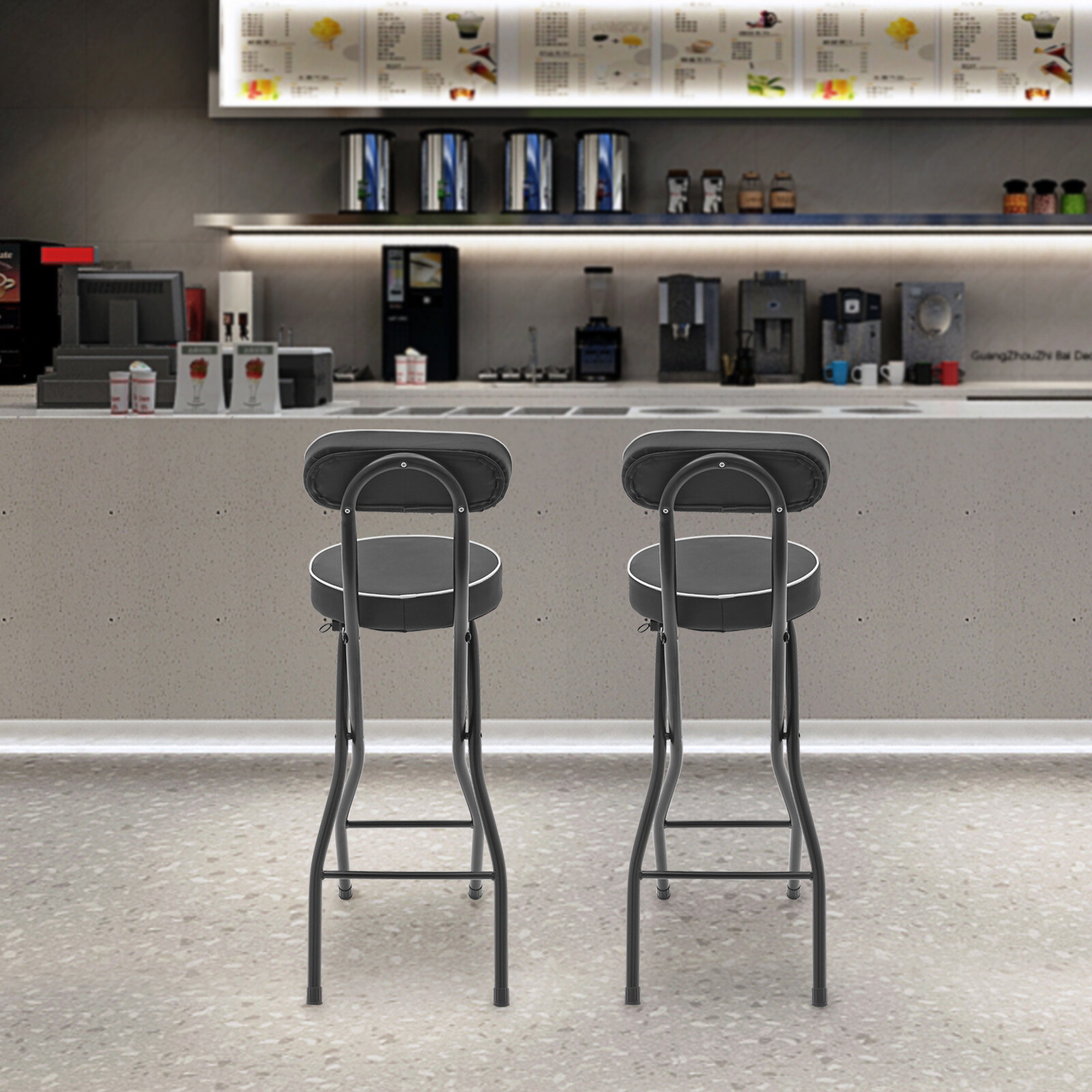 2pcs Black Counter Stool Bar Stool Portable Folding Kitchen Dining Chair US