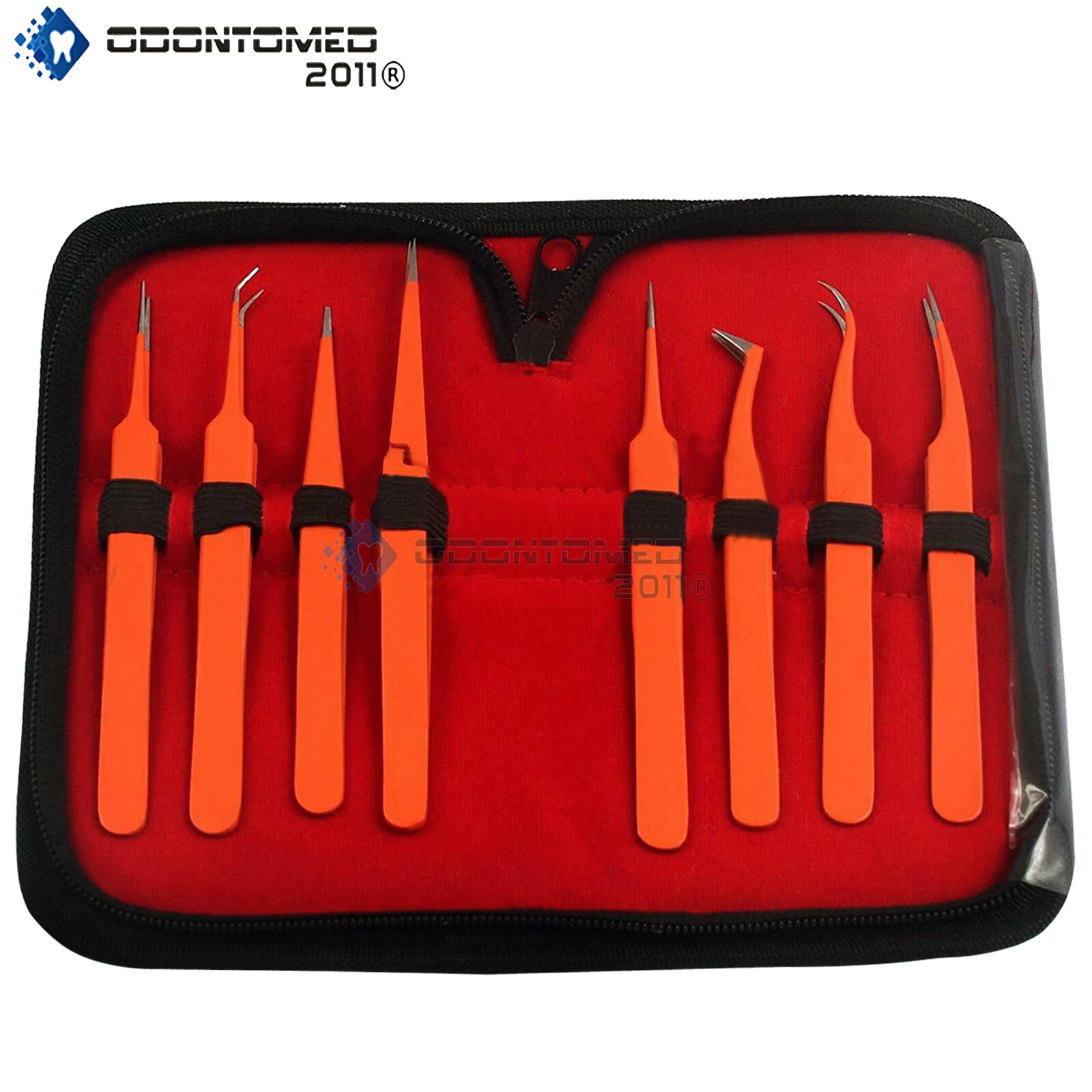 Makeup False Eye Lashes Tweezer Extension Tool Stainless Steel Clip 8 Pcs Orange