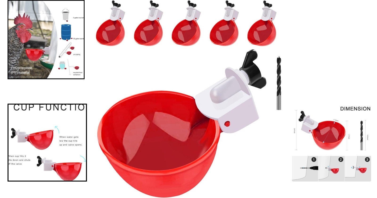 6-Pack Chicken Waterer Cups - Gravity-Fed Design for Poultry Protection