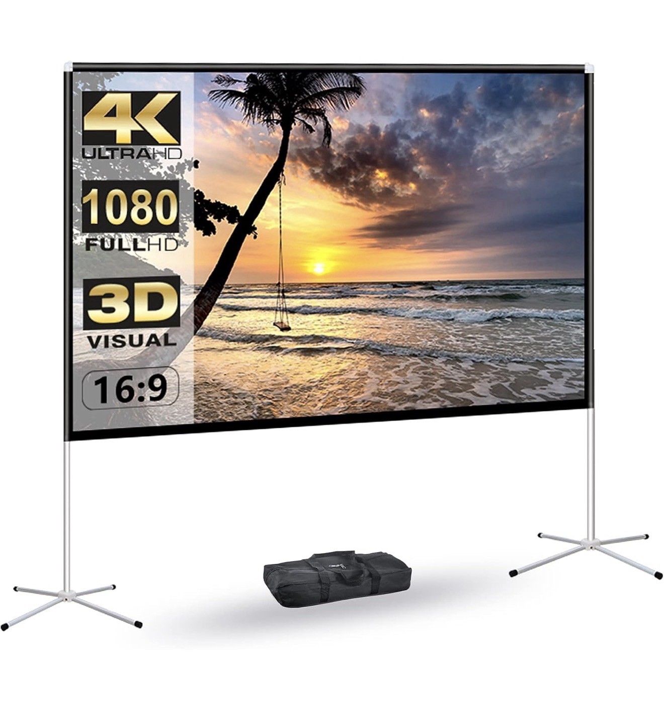 80" Portable Projector Screen with Stand for Outdoor and Indoor 4K Movies