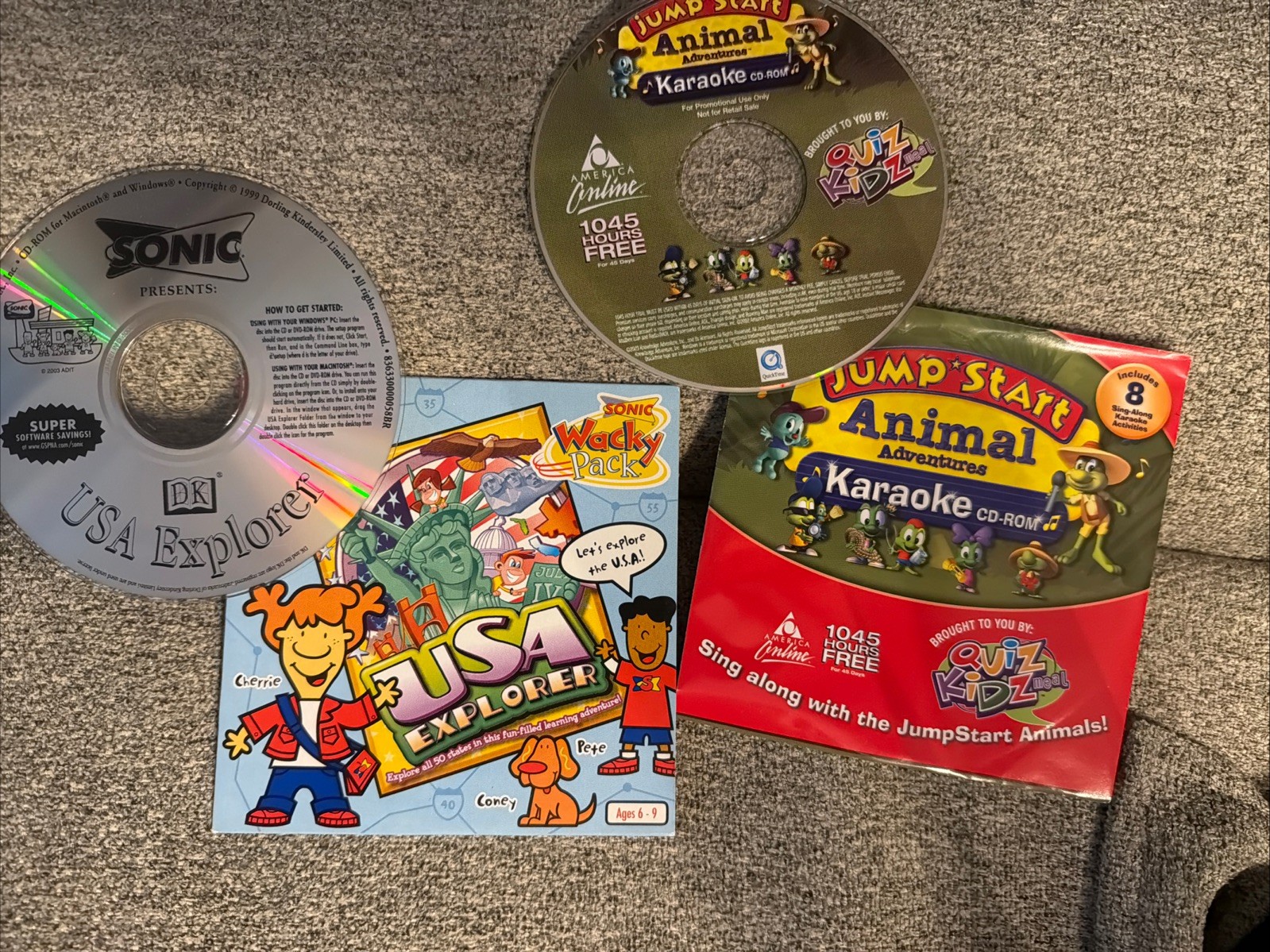 Lot Of 2 CD ROM Kids Learning Geography Karaoke USA Explorer & Jump Start Animal