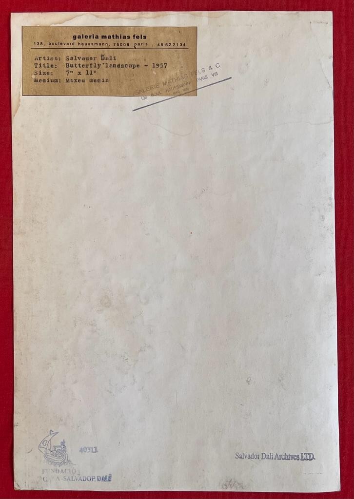 Salvador Dalí (Handmade) Drawing On old Paper Signed & Stamped,Vtg Art