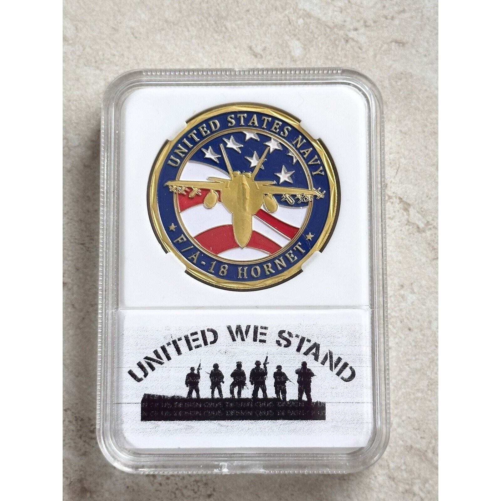 F/A-18 Hornet Challenge Coin USN US NAVY-Attack Jet Aircraft Carrier With Case