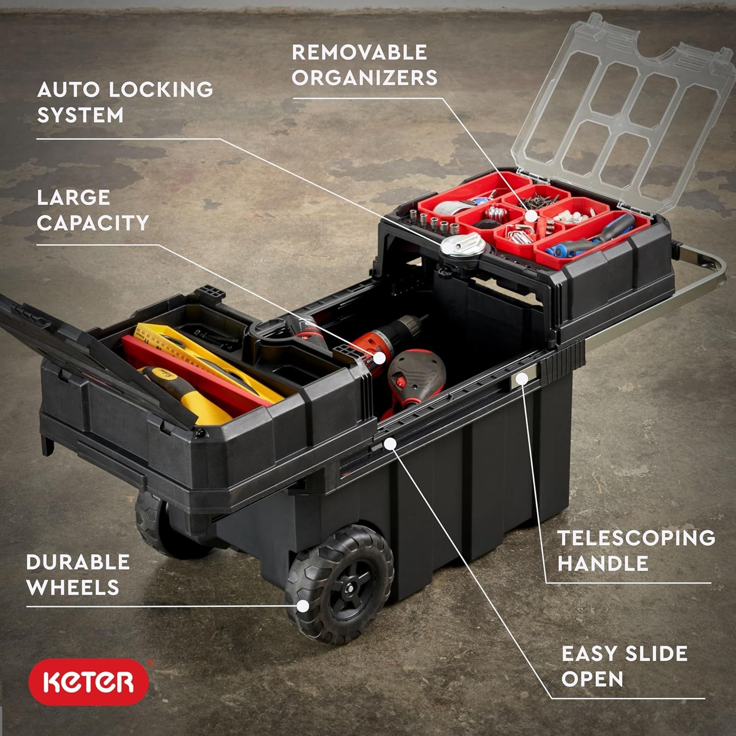 Masterloader Resin Rolling Tool Box with Locking System and Removable Bins