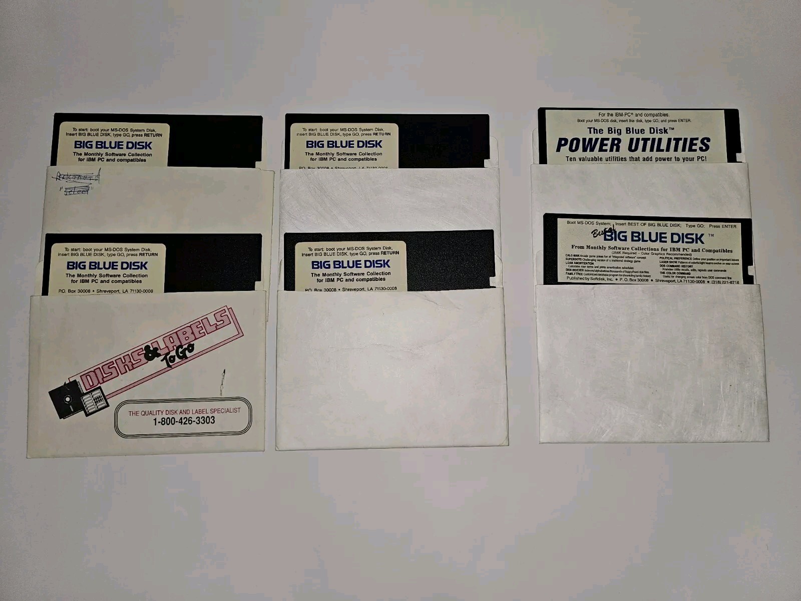 Lot of 6 Vintage Floppy Disks Software Big Blue Disk 5.25" TANDY Commodore 64