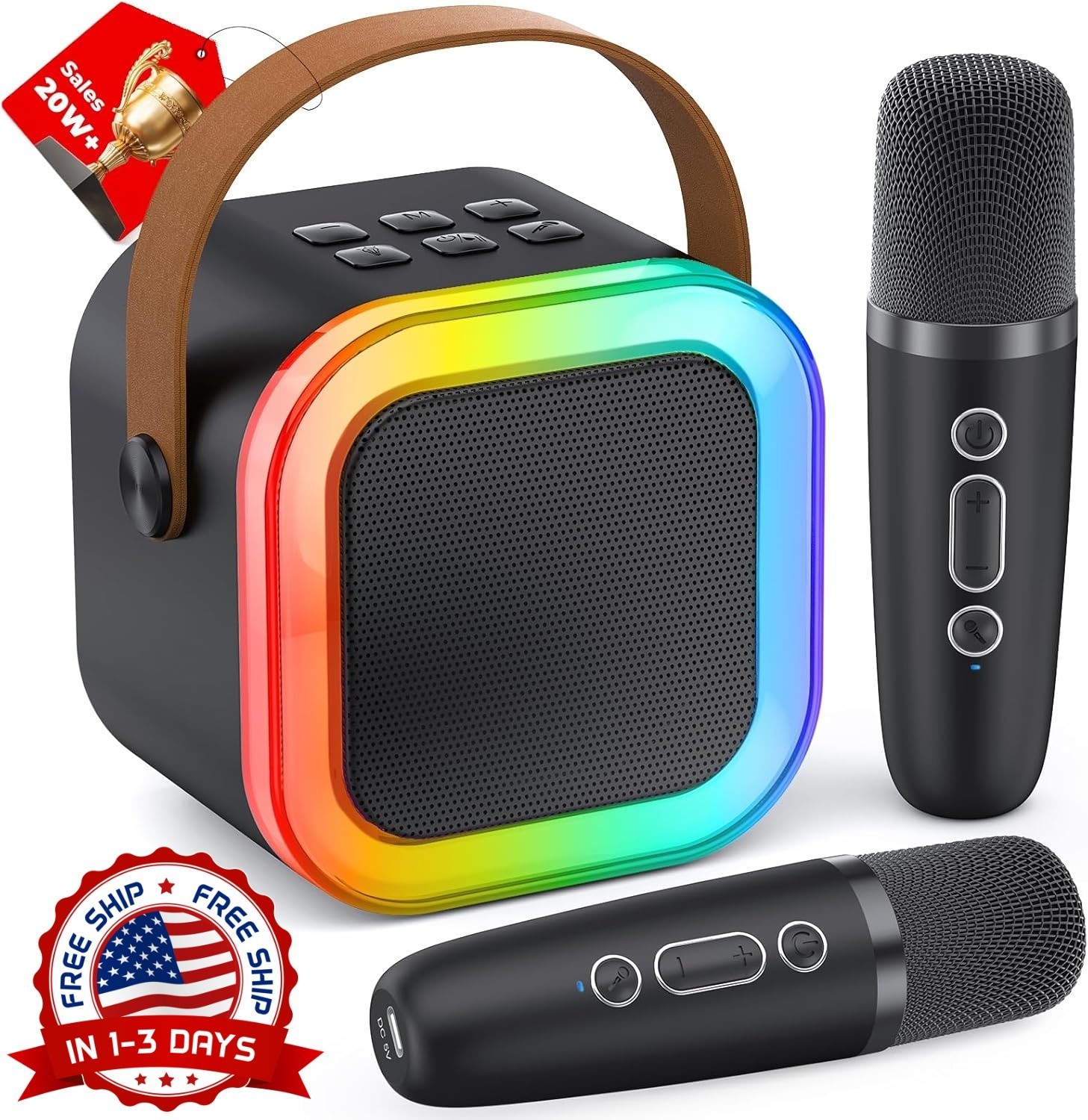 Mini máquina de karaoke para niños, con 2 micrófonos de karaoke inalámbricos NEW