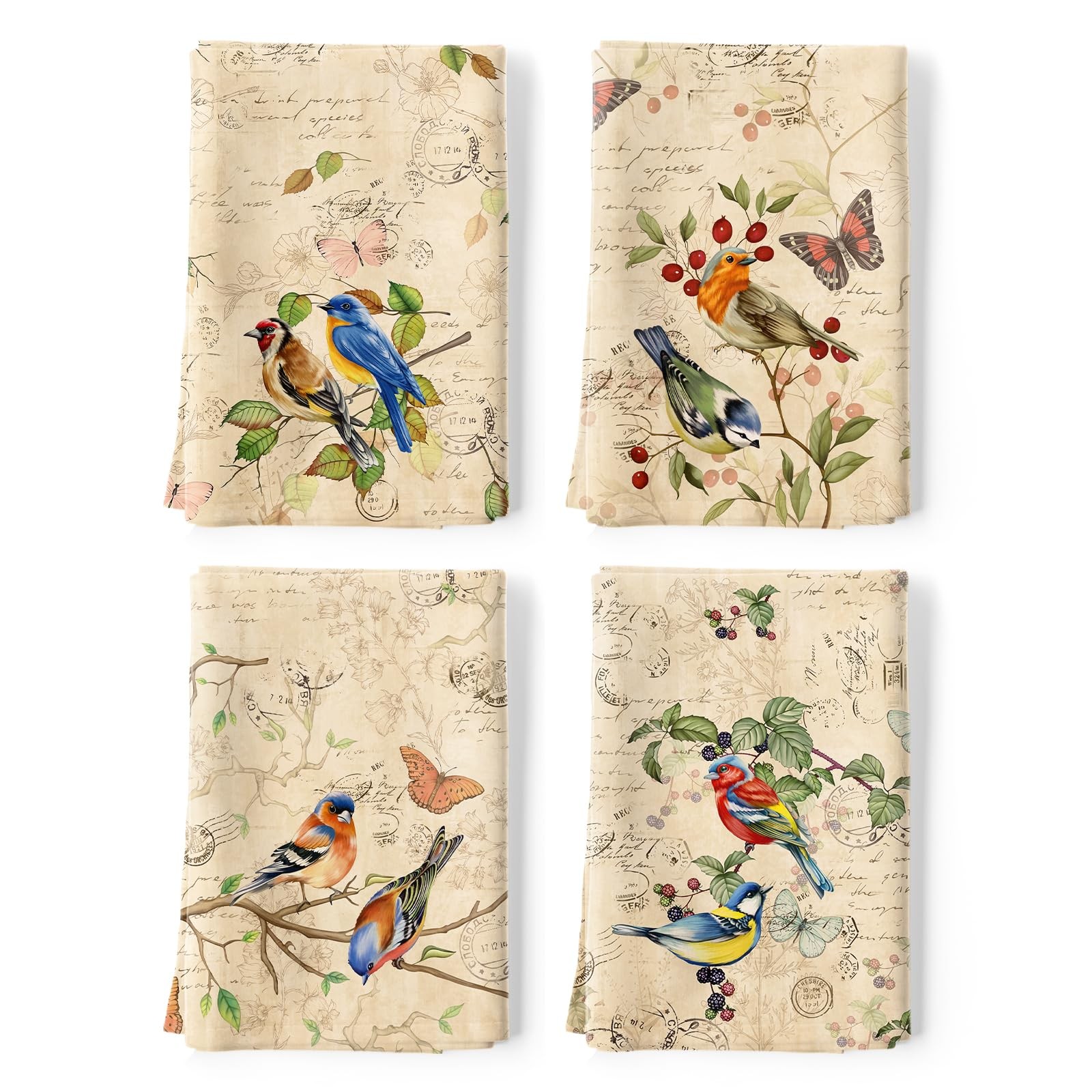 Retro Birds Tea Towels, Cotton Kitchen Towel 18.9 × 27.5 inch, Gifts for Bird...