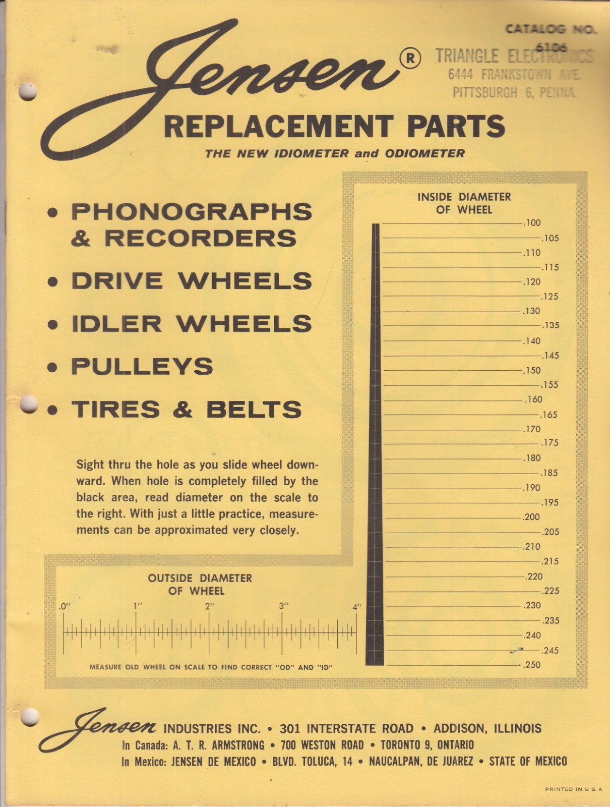 JENSEN AUDIO CATALOG OF IDLER WHEELS , PULLEYS , TIRES & BELTS - 15 PAGES