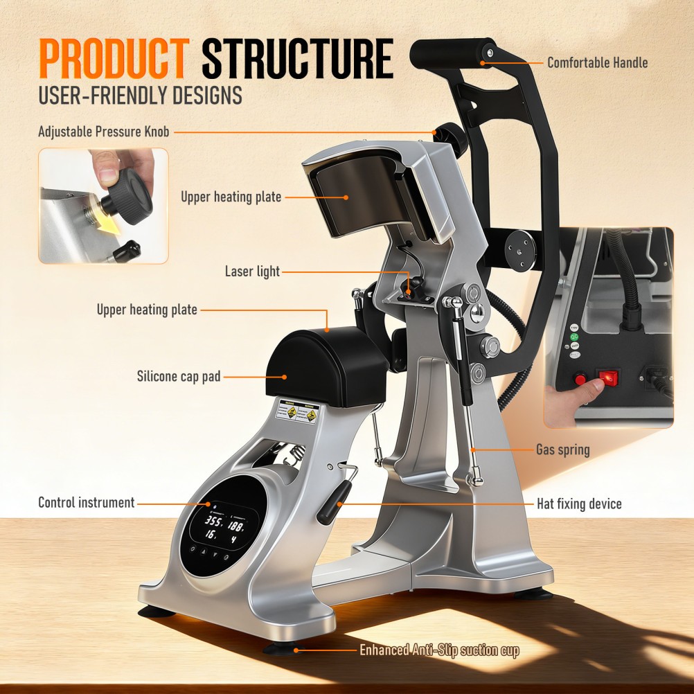 Automatic Double Heater Hat Cap Heat Press Machine w/ Auto Open Laser Alignment