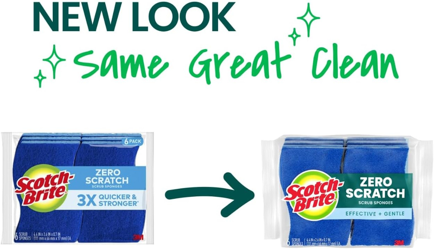 Scotch-Brite Zero Scratch Scrub Sponge, 6 Pack for Safe Multi-Surface Cleaning
