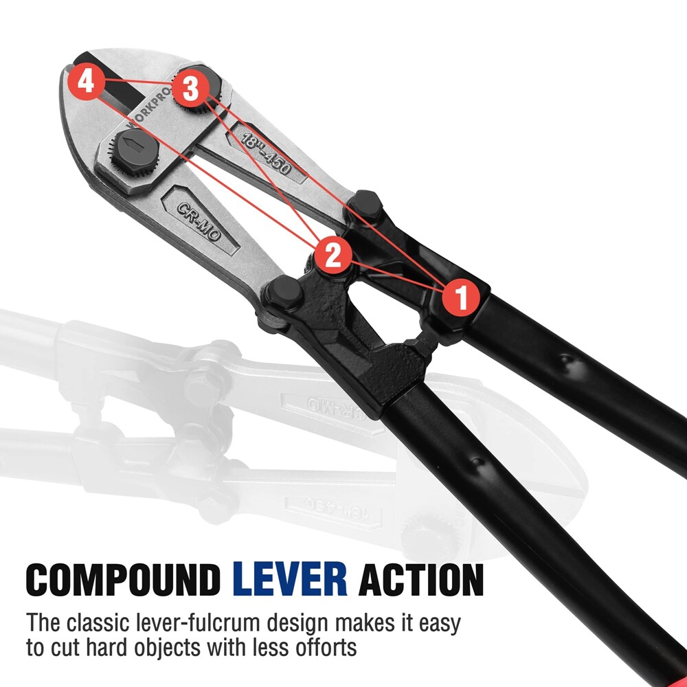 WORKPRO 18" Bolt Cutter Cutting Plier Tool Bi-Material Handle w/Soft Rubber Grip