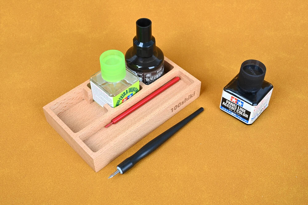 Solid Wood Base for Panel Liner Paint / Markers Storage Box Desktop Organizer
