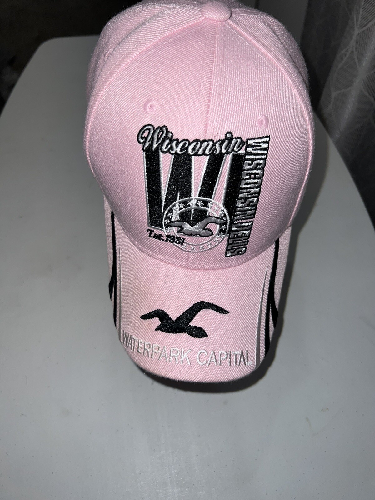 Wisconsin Dells Waterpark Capital Pink Hat Cap w/ Black/ White Accent/Hook Loop