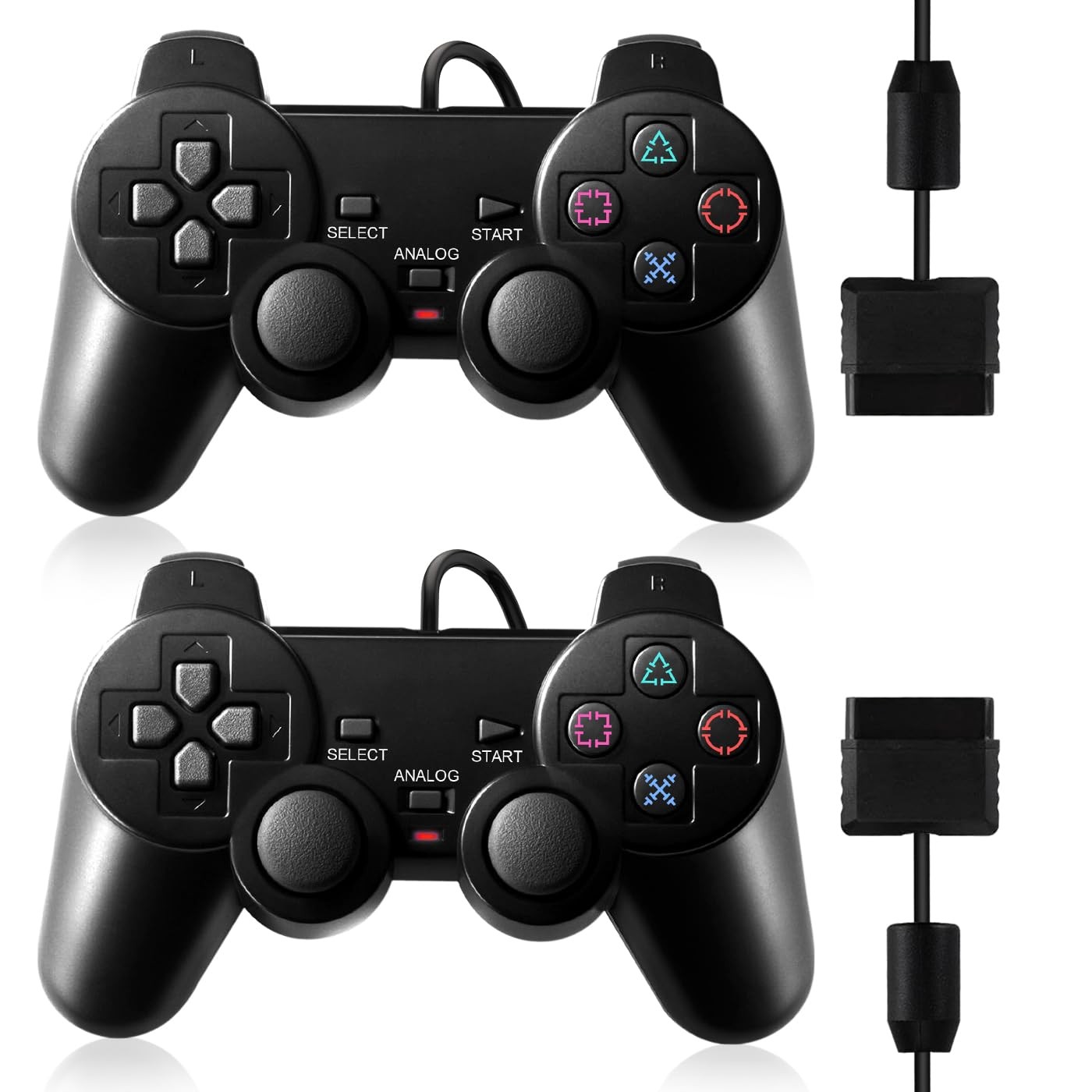 Wired PS2 Controller 2 Pack for PS2, PS2 Slim, PS1 with Dual Vibration Feature