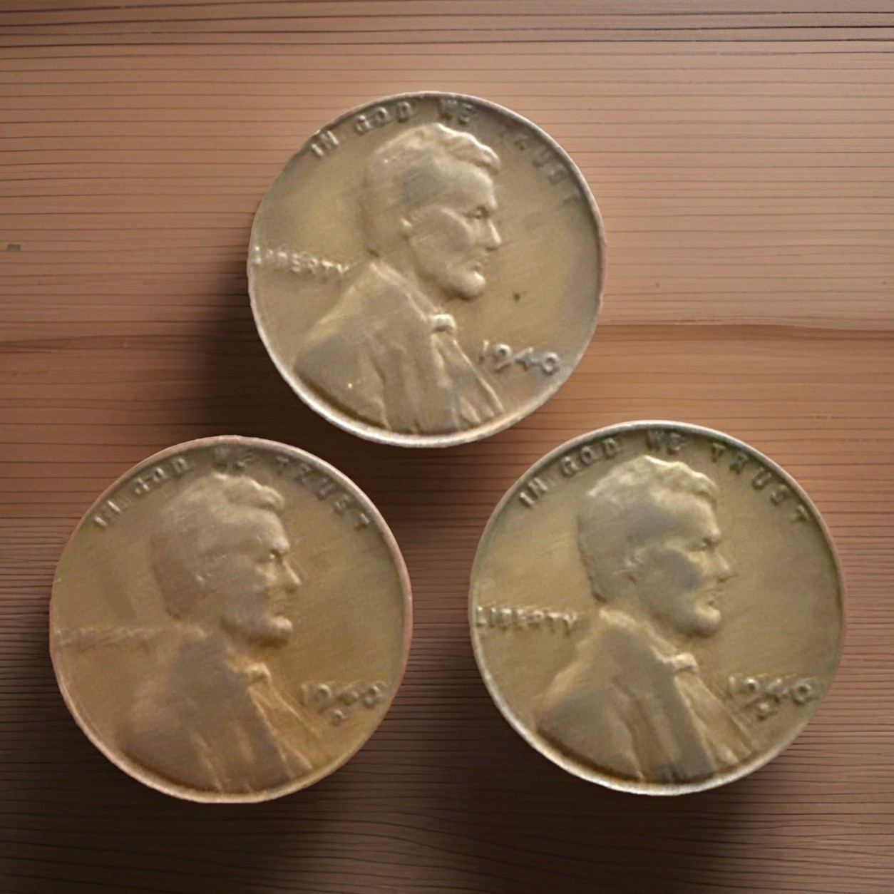 Lot of 3 1940-P 1940-D 1940-S Circulated Lincoln Wheat Cent Pennies FAST S&H