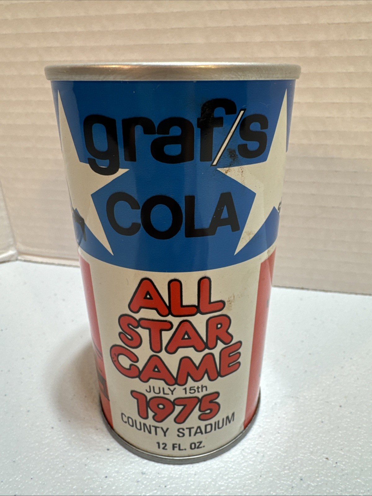 GRAF'S Soda Milwaukee Brewers County Stadium Can Barrel Man All Star Game 1975