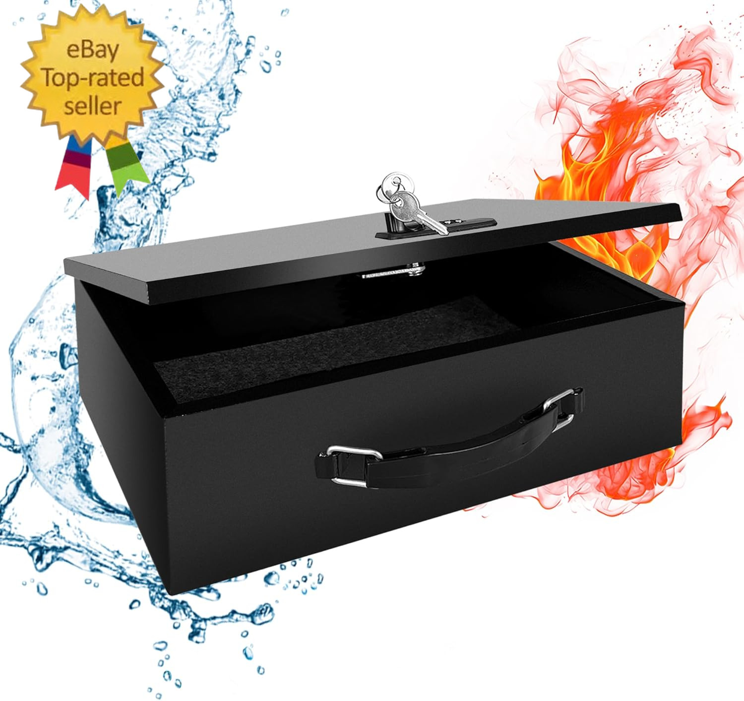 Fireproof Lock Box with Key and Combination Lock, Fire Safe Document Box, Portab