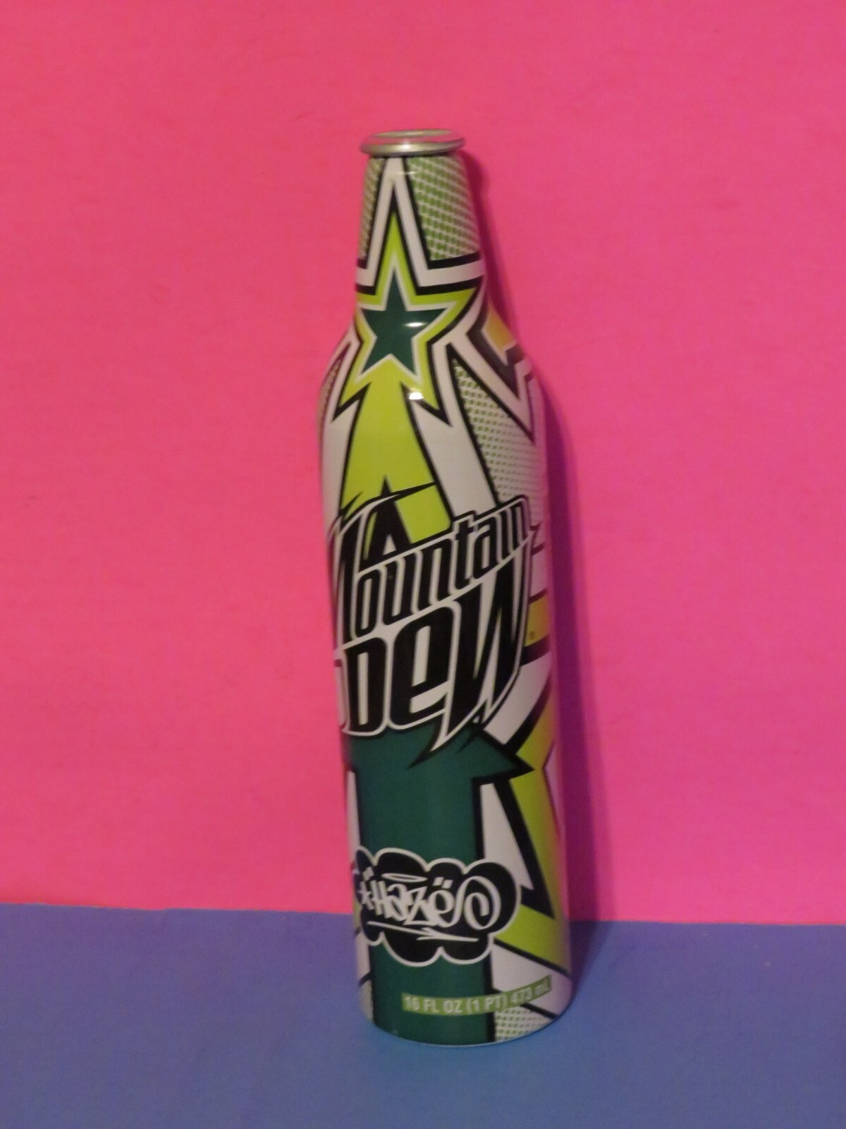 2008 Mt. Dew GREEN LABEL ( STAR ) Aluminum 16 oz. Bottle, Empty,