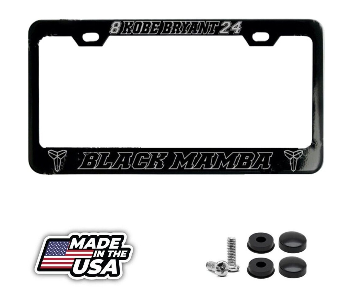 Kobe Bryant 8 24 Black Mamba Black License Plate Frame Silver Logo