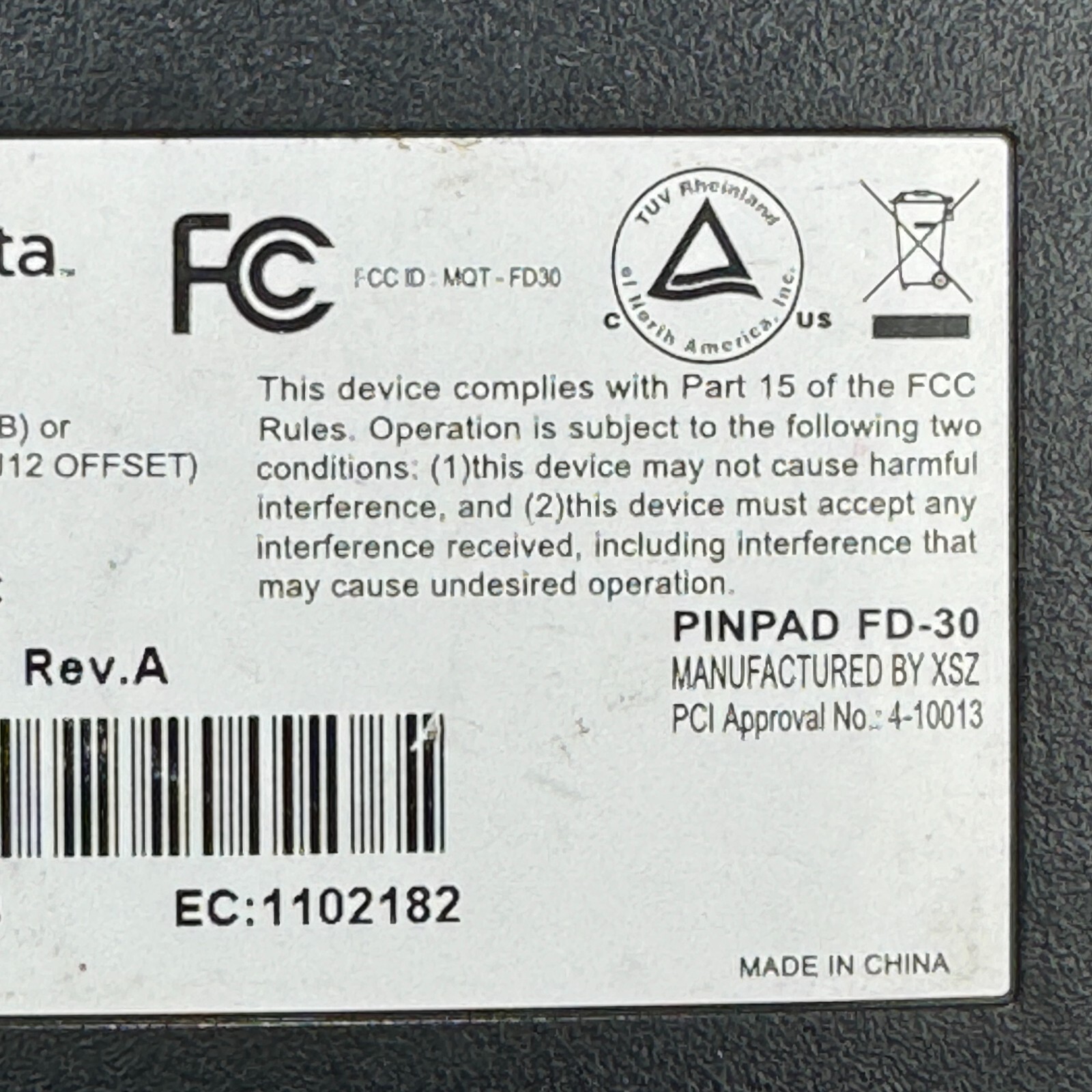 First Data FD30 Pin Pad Credit Card Terminal Reader