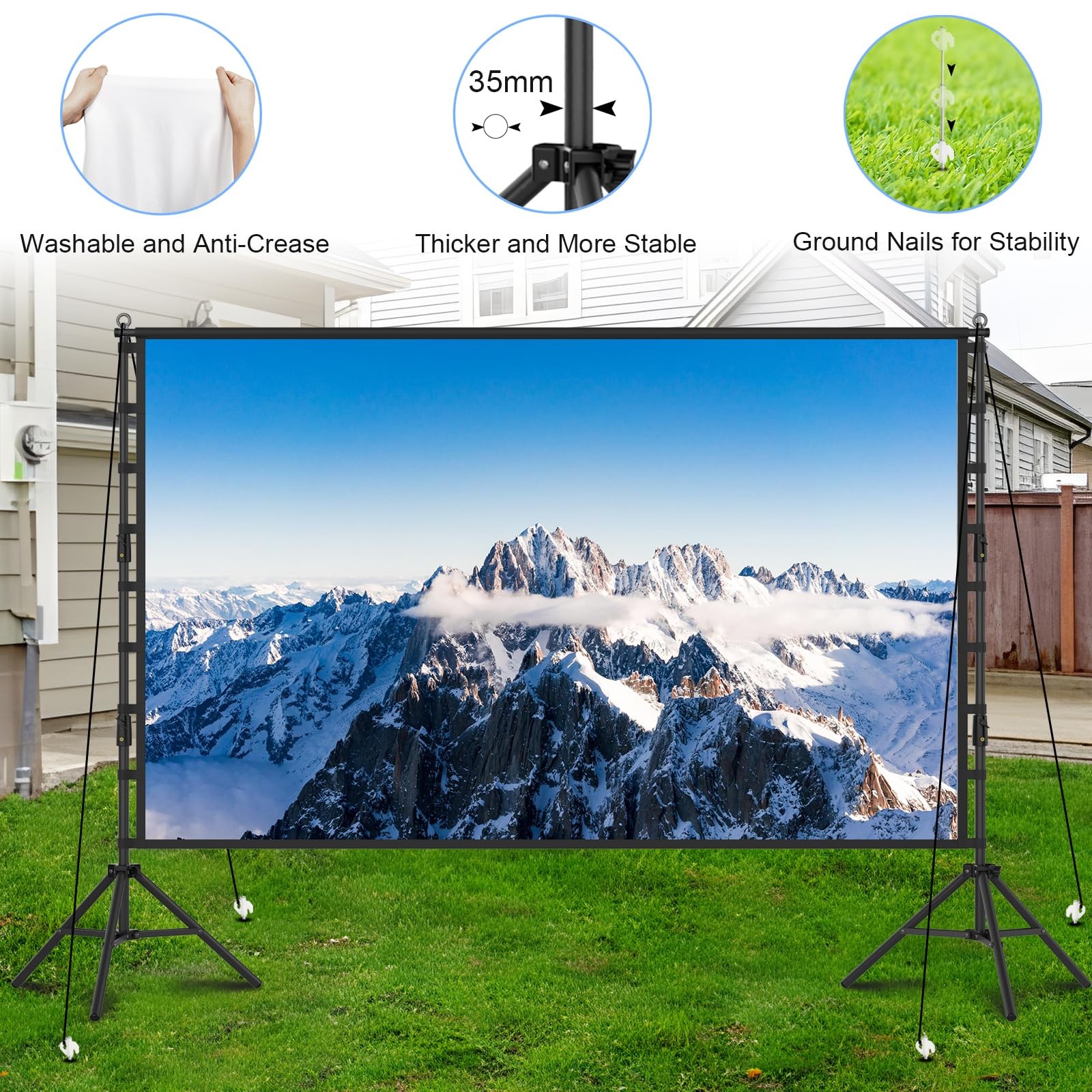 200 Inch Outdoor Projector Screen with Stand, 35mm Frame