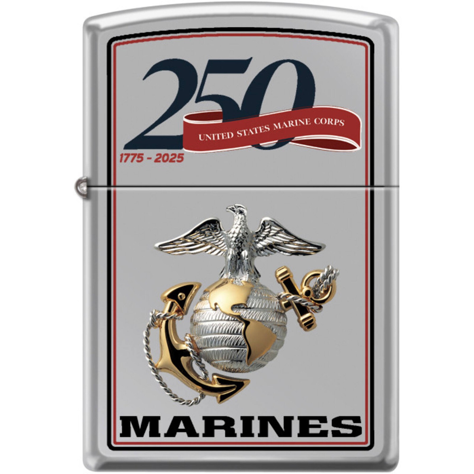Zippo Windproof Pocket Lighter USMC High Polish Chrome Metal XC356
