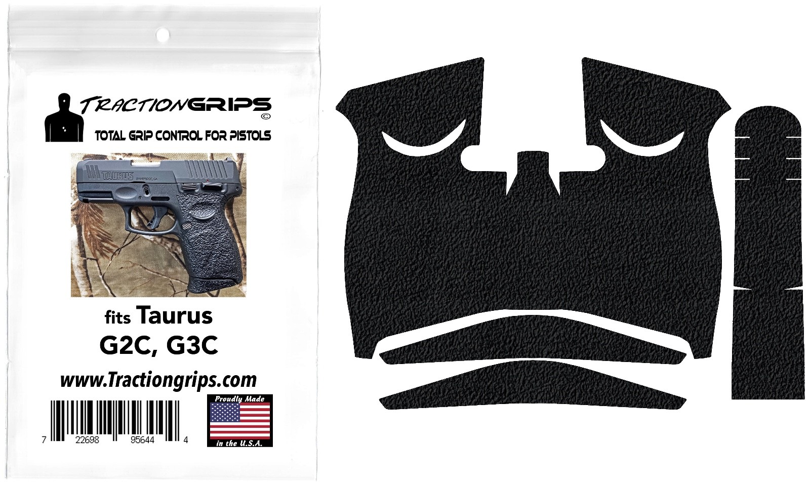 Tractiongrips Black rubberized grip tape overlay for Taurus G2C, G3C