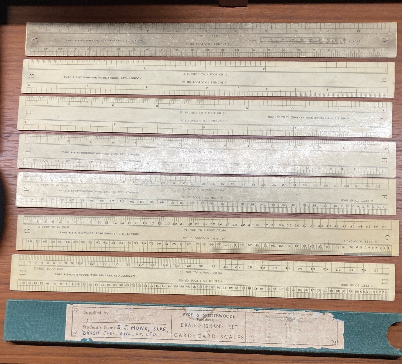 Eyre & Spottiswoode Ltd Draughtsman’s Set Of Cardboard Scales