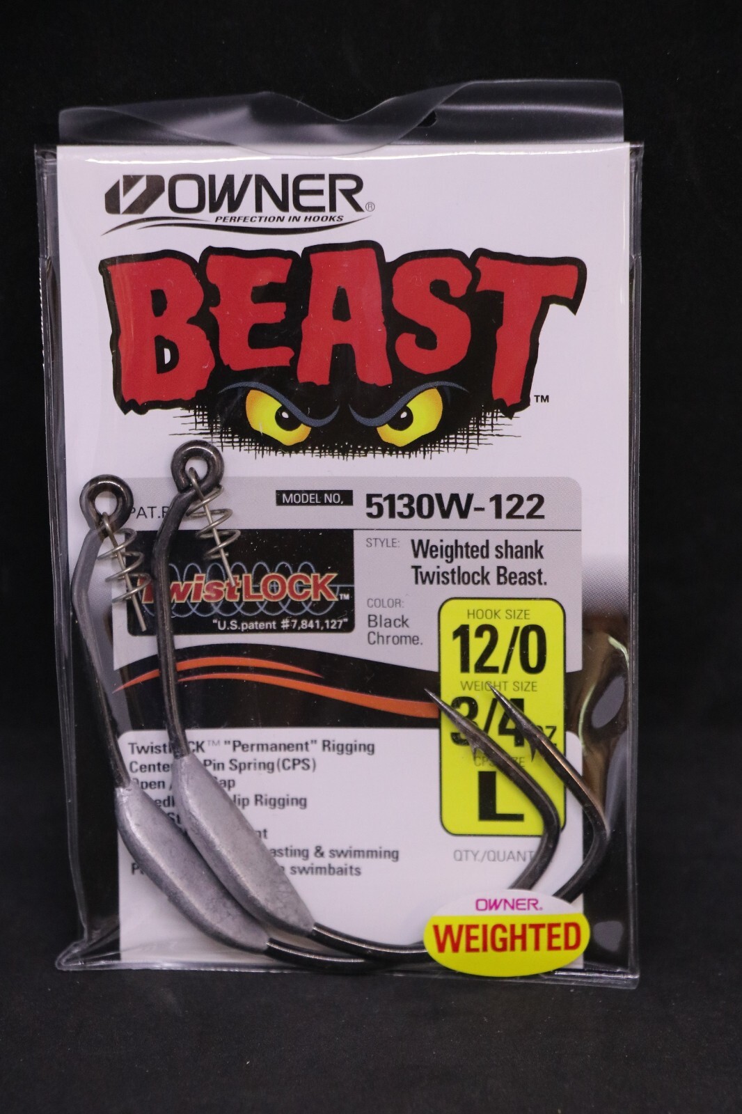 OWNER 5130W-122 WEIGHTED BEAST w/ TWISTLOCK Hook Size 12/0 - 3/4 oz
